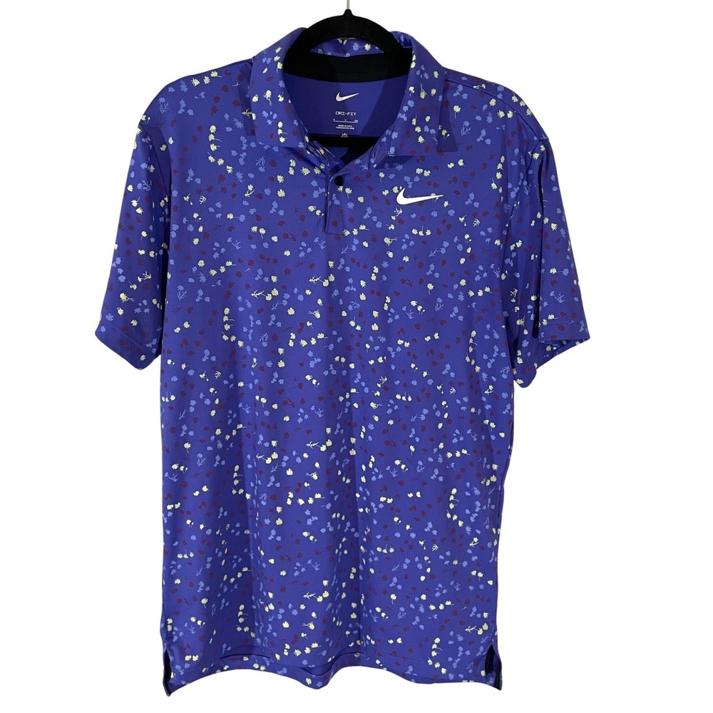 Nike Dri-FIT Mens Floral Polo Shirt Purple Yellow Short Sleeve Small Golf Sporty